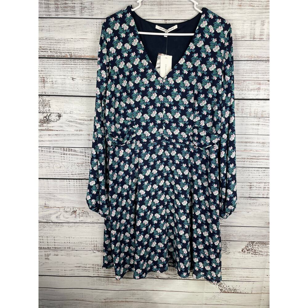Collective Concepts Floral Mini Dress Navy XXL Long Sleeve NEW Ruched Formal